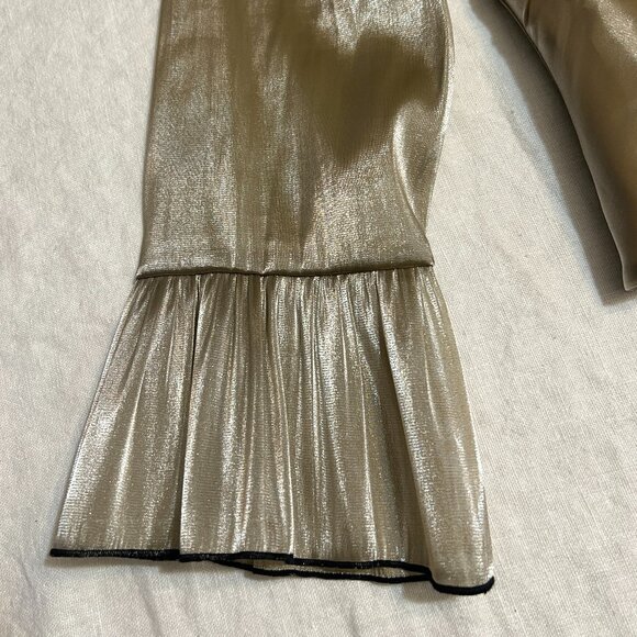 Escape by Joanna Chen Sz 8 Metallic Sheer Button Blouse Ruched Waist Flare Cuff - Picture 3 of 8